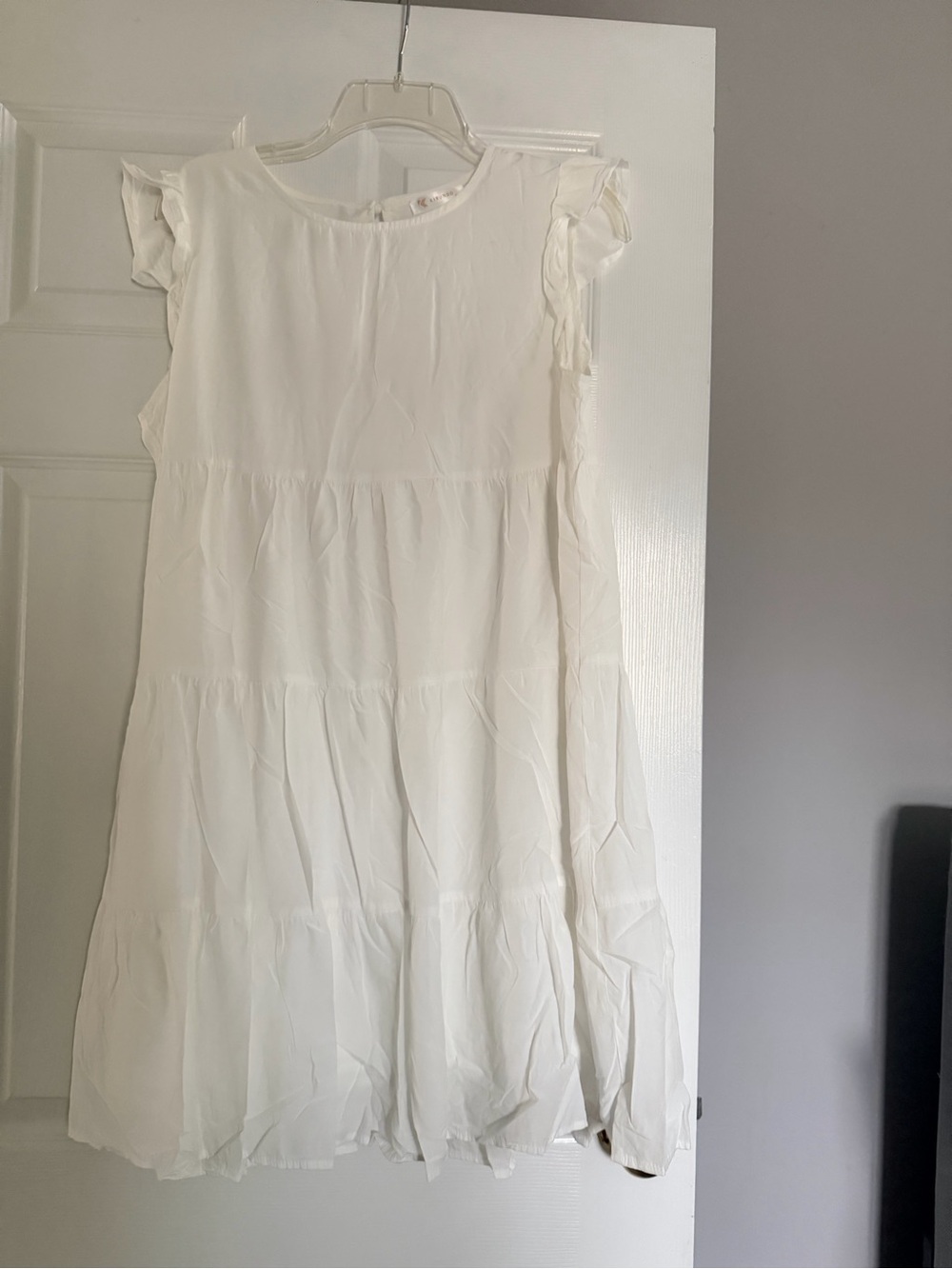 Girls' White Tiered Flutter-Sleeve Dress